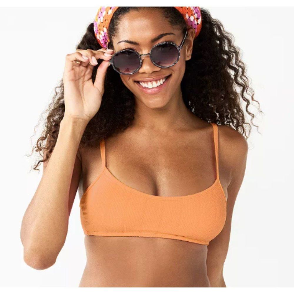 Juniors Ninety-Nine Degrees Orange Crinkle Bikini Swim Top